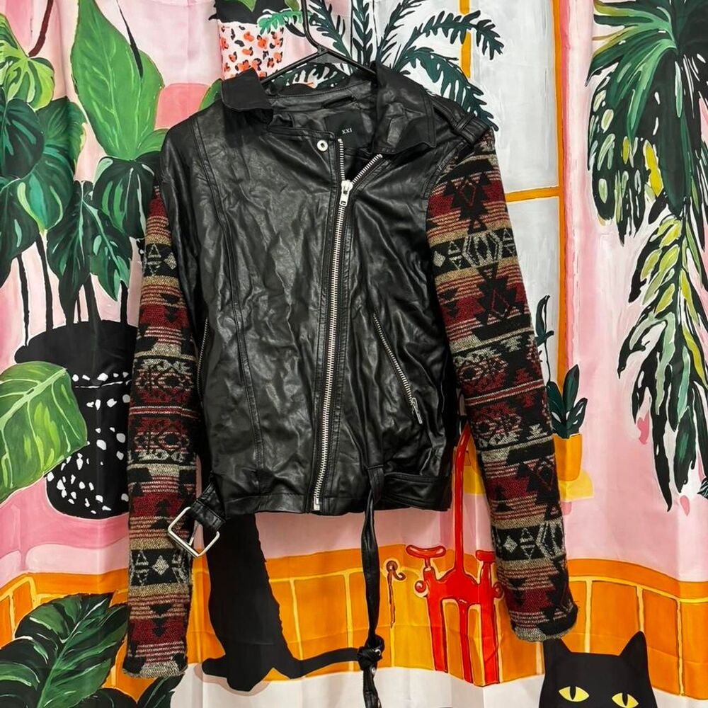 Forever 21 Tribal sleeve pleather jacket